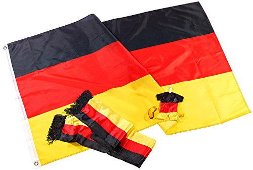 PEARL Fanset Deutschland: Fan-Set Deutschland mit Aufbewahrungstasche, 5-teilig (Deutschland Fanpaket, Fanartikel Sets, Deutschlandfahne)