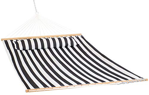 Sunnydaze Quilted Double Hammock for Outside with Pillow, Black and White