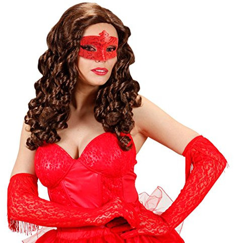 Amakando Rote Maske Venezianische Augenmaske mit Pailletten Venedig Maskerade Teufelin Halloweenmaske Teufel Faschingsmaske Burlesque Glitzermaske