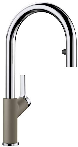 BLANCO CARENA-S Vario | Küchenarmatur in tartufo/chrom | Hochdruck | Mit herausziehbarem Schlauch | Wechsel von Klarstrahl in Brausestrahl | Gesicherte Wasserqualität & wassersparend