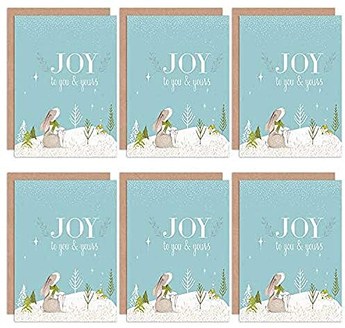 Wee Blue Coo Christmas Cards x6 Cute Rabbit Family Joy To You Festive Set Xmas