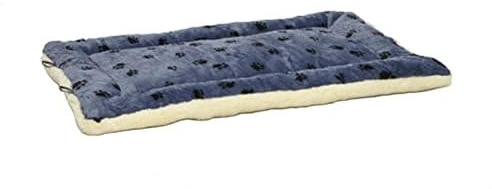 MidWest Homes for Pets - QuietTime Hundebett mit Pfotenabdruck, wendbar, weiches Kunstfell und Fleece, 122 cm, Matte für sehr große Hunde, maschinenwaschbar, Blau und Creme