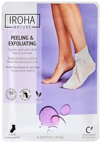 IROHA NATURE - Exfolierende Peeling-Socken | Mit Glykol-, Milchsäure, Salicylsäure und Lavendel | Intensivbehandlung für Füße mit Schwielen, Hornhaut und Rissen | Vegane Formel | Bewiesene Ergebnisse