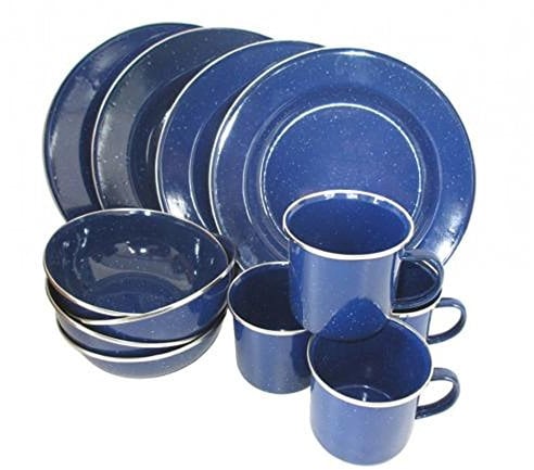 A.Blöchl Emaille Camping Kochset 4 Personen 12-teiliges Set Western L blau