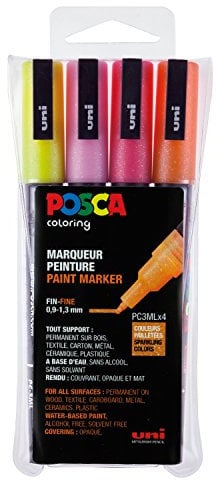 Posca Set 4 MARQUEURS PC3M Pochette Paillettes Chaudes