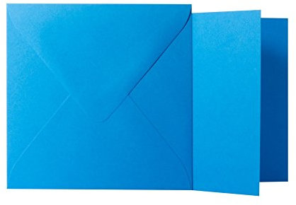 Briefumschläge24Plus 25 Quadratische Blau Briefumschläge 120g von der Größe 12,5 X 12,5 cm + Klappkarten 240g von der Größe 12 X 12 cm, mit dreieckiger Lasche zum Kleben ohne Fenster