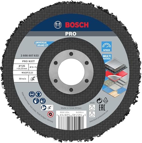 Bosch 1x PRO Multi Material Cleaning Disc N377 for Small Angle Grinders (for Steel sheets, Steel, Ø 125 mm, Grit, Professional Accessory Small Angle Grinder)