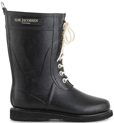 Ilse Jacobsen HORNBÆK | Halbhohe Damen Gummistiefel aus Natur Bio Gummi | Wasserdicht | PVC Frei | 3/4 Lange Stiefel mit Schnürsenkel aus Baumwolle | RUB15 | Schwarz 39 EU