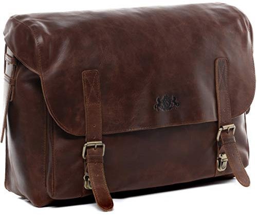 SID & VAIN Serviette Ordinateur Eton | Compartiment 15 Laptop Cuir véritable | Cartable Porte-Document attaché-Case XL Grand Homme Marron | Sac bandoulière Travail Fait à la Main