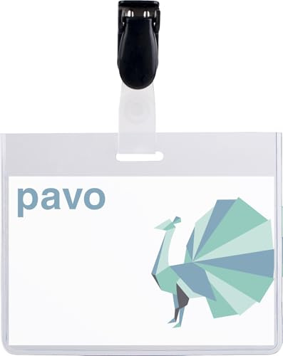 PAVO Pack de 25 Badges avec Clip 60 x 90 mm Transparent