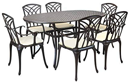 CHARLES BENTLEY Cast Aluminium 7 Piece Patio Set, Black &, 153x90x89cm