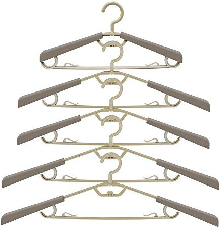 Ipow [5-Stück] groß ausziehbare Kleiderbügel Anzugbügel aus hochwertigem Kunststoff, mit Aufhänger platzsparend für Kleiderschrank, Farbe Grau