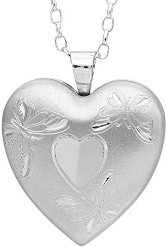 Alexander Castle 925 Sterling Silver Locket Necklace for Women - Girls 4 Photo Locket - 24mm x 24mm Butterfly Heart Locket with 18 Silver Chain & Jewellery Gift Box