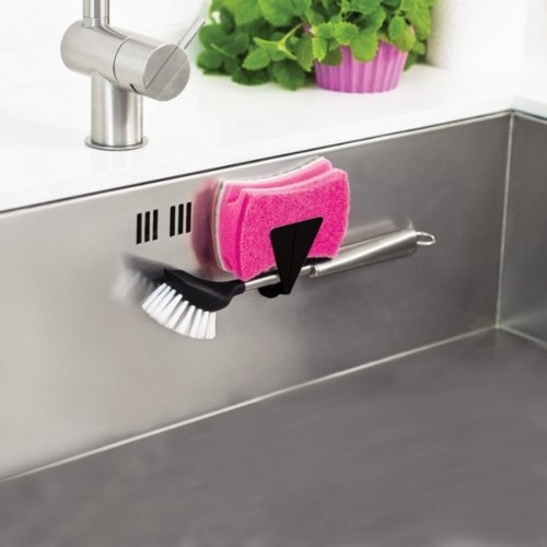 Magnosphere Le Porte-éponge aimanté pour évier, Longueur 6,5 cm Profondeur 2,5 cm, Couleur:Noir