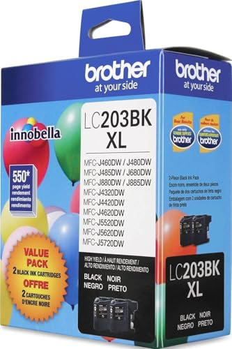 Brother Genuine High Yield Black Ink Cartridges, LC2032PKS, Two Pack, 550 Pages Per Cartridge, LC203