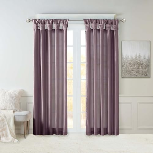 Madison Park Emilia Einzelvorhang aus Kunstseide mit Sichtschutzfutter, DIY Twist Tab Top, Fenstervorhang für Wohnzimmer, Schlafzimmer und Wohnheim, 274 cm L x 127 cm B, Lila