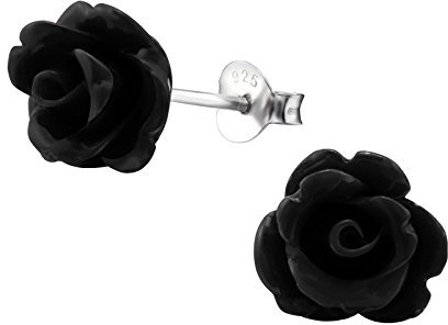 Black Rose Stud Earrings - 925 Sterling Silver