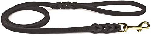Fettlederleine 1m, 1,35m, 2,20m Lederleine mit Handschlaufe (220cm x 8mm schwarz Messing)