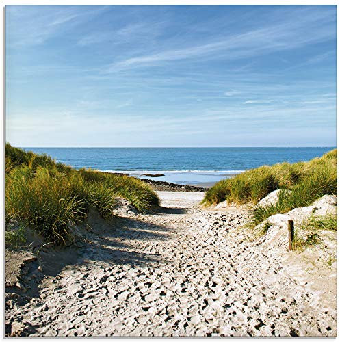 ARTLAND Wanddeko Glasbilder Wandbild Glas Bild einteilig 50x50 cm Quadratisch Strand Meer Küste Nordsee Sand Dünen Natur Landschaft Maritim T9EX