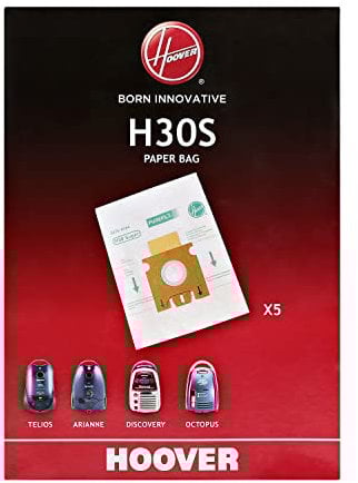 HOOVER H30S Sacs pour Aspirateurs Hoover - Compatibles avec les Aspirateurs Hoover Télios, Télios Plus, Arianne, Octopus et Discovery - Sacs d'Origine - Anti-Odeur - Lot de 5 Pièces