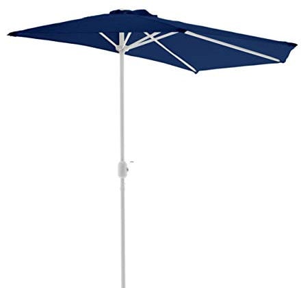 Nexos Sonnenschirm Blau halbrund Ø 2,70 x 1,40m Wandschirm Balkon-Schirm mit Kurbel Polyester 160 g/m² Sonnenschutz