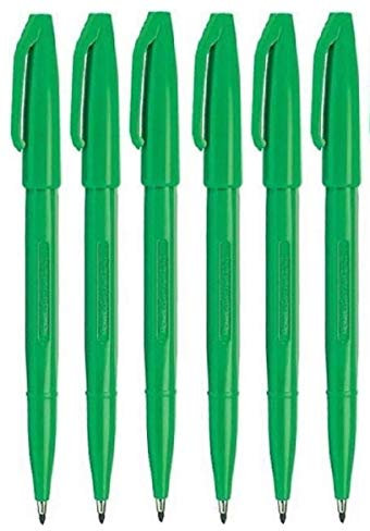 Pentel Green Original Sign Pen S520 Fibre Tip Marker Pens Colour Fineliner 2mm Nib 1mm Line Width (Pack Of 6)