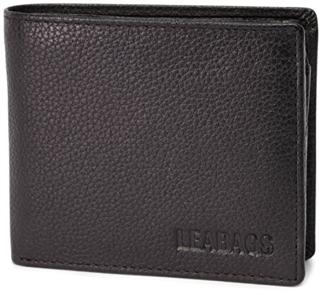 LEABAGS Leder Geldbörse Herren I Echtleder Geldbeutel I RFID Schutz I Querformat I Portmonee mit Münzfach I 11 Kartenfächer I Männer Portemonnaie mit verstärkter Naht I Nappa Schwarz