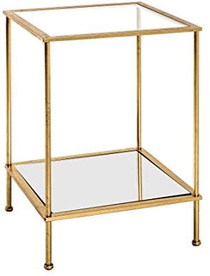 HAKU Möbel Mesa Auxiliar Oro, Metal, Cristal de Seguridad, Espejo - Dim.: AN 39 cm x AL 55 cm x P 39 cm, Estilo: Art Déco