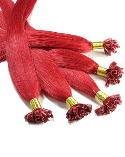 hair2heart Extensions Echthaar Bondings Glatt - 50 Strähnen 0.5g 40cm Rot