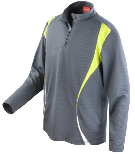 Spiro Performance Training Top - Lightweight, Breathable, Cool-Dry Fabric, Quarter Zip - Charcoal/Lime/White, L