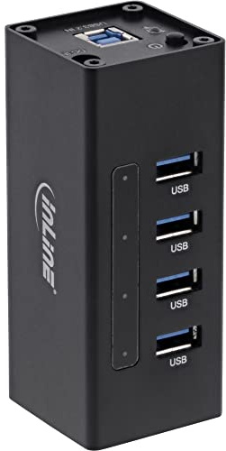 InLine 35395A USB 3.0 Hub, 4 Port, Aluminiumgehäuse, schwarz, mit 2,5A Netzteil