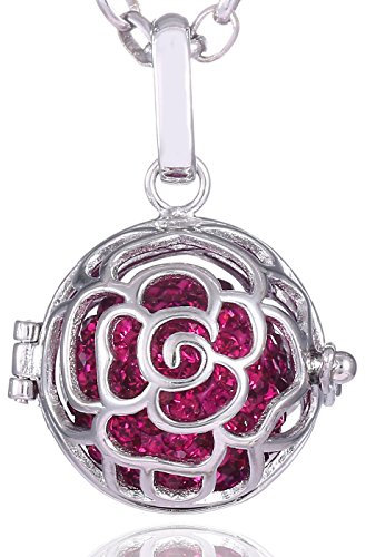 Morella Damen Halskette Edelstahl 70 cm mit Rosen Anhänger und Klangkugel Zirkonia pink Ø 16 mm in Schmuckbeutel