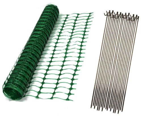 Oypla 1m x 50m Green Mesh Safety Barrier Fencing & 10 Fencing Pins