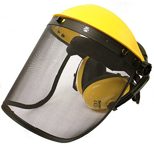 Protector facial con visera de malla y con protectores auditivos