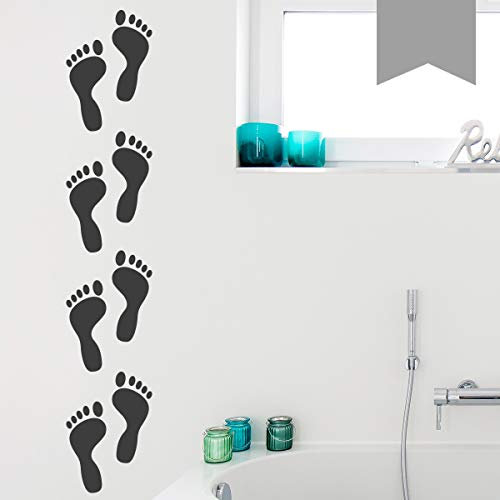 WANDKINGS Wandtattoo Footprints - Fußabdrücke 10 x 11 cm je Fußpaar Mittelgrau - erhältlich in 33 Farben
