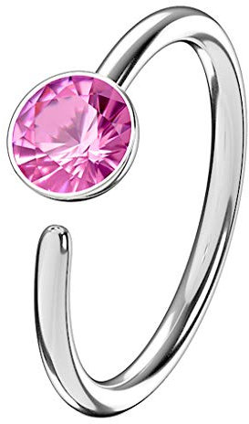 Piercingfaktor Piercing Ring Septum Tragus Helix Ohr Nase Lippe Brust Intim Nasenpiercing Nasenring Ohrpiercing Schild Clicker mit Strass Kristall Silber Pink 10mm x 1,0mm