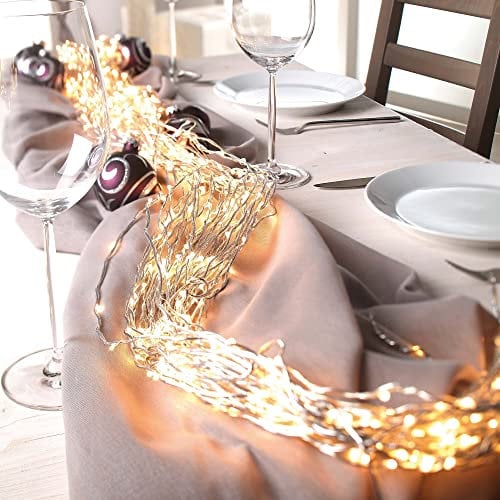 hellum LED-Lichterkette außen Girlande Tauperlen Kupferkabel 720 warm-weiße LED beleuchtet 2m Lichterkette Timer+Trafo für Garten Balkon Terrasse Party Hochzeit Weihnachten Innen+Außen 899900