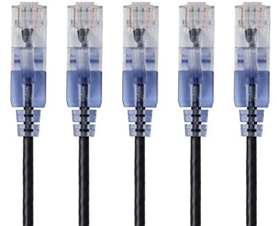 Monoprice Cat6A Ethernet Patch Cable - Snagless RJ45, 550Mhz, 10G, UTP, Pure Bare Copper Wire, 30AWG, 5-Pack, 1 Feet, Black - SlimRun Series