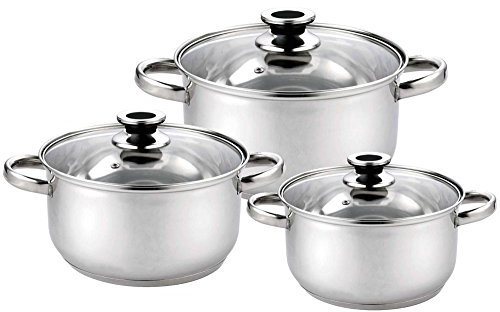 Haussmann Héritage® - 6 pièces Marmite Faitout acier inoxyable avec couvercles en verre - tous feux dont induction - HM-0613