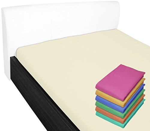 Bettlaken 150x240 cm ohne Gummizug 100% Baumwolle Creme | Glatte Betttuch ohne Spanngummi Atmungsaktiv, Hypoallergen, Waschbar - Hotel Laken Haustuch Renforce Baumwollstoff