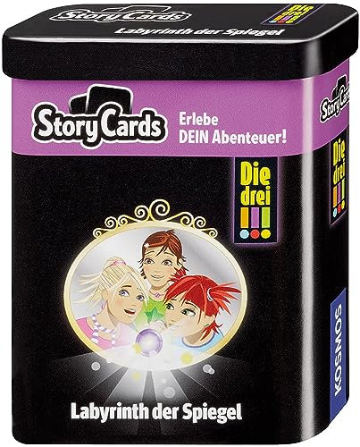 Kosmos 688035 Story Cards - Die DREI !!! Labyrinth der Spiegel, Die DREI Ausrufezeichen Kids Kartenspiel, interaktive Detektiv Geschichte, Kartenspiel für Kinder, in Metalldose zum Mitnehmen