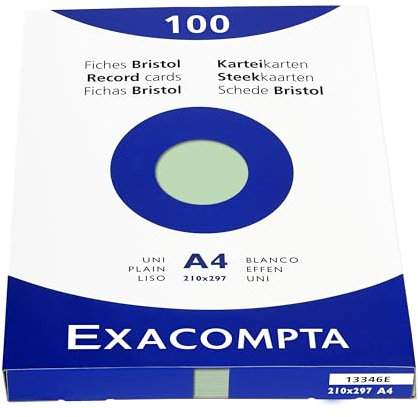 Exacompta 13346E Packung (mit 100 Karteikarten, ungelocht DIN A4, 210 x 297 mm, 205 g, blanko, ideal für die Schule) 1er Pack grün