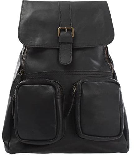 LECONI Rucksack Vintage Lederrucksack Wanderrucksack Freizeitrucksack Natur echtes Rindsleder Stadtrucksack Cityrucksack Damen + Herren 31x40x11cm schwarz LE1008-wax