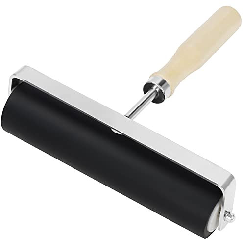 Kurtzy Brayer Roller für Linoldruck Farbe Linoldruck Walze für Druckgrafik - 15cm - Schwarze Hartgummi Roller Walze mit Holzgriff für Linoldruck, Stempel, Farbblock und Klebeanwendungen