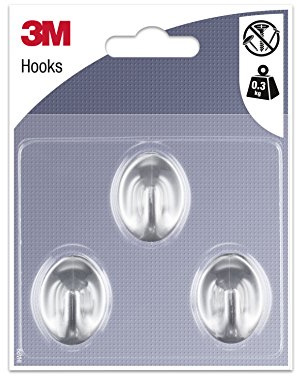 3M Pack 3-Klebehaken Oval, klein, Composite, Grau, 0.15999999999999998 X 0.1 X 0.13 cm