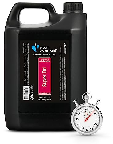 GROOM PROFESSIONAL Super Dri Hundeshampoo - Hundeshampoo Gegen Geruch - Tiefenreinigendes Shampoo - Verkürzt die Trocknungszeit - Perfekt für dickfellige Rassen - Zitrusduft, 4 Liter