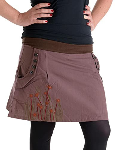 Vishes - Alternative Bekleidung - Bedruckter und bestickter Baumwollrock mit Blumen braun 40