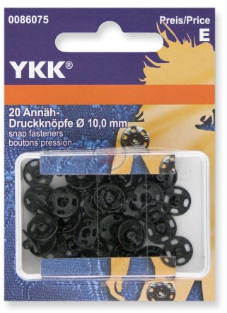 YKK 86075 Annäh-Druckknöpfe Messing 10,0 mm schwarz, 20 Stück …