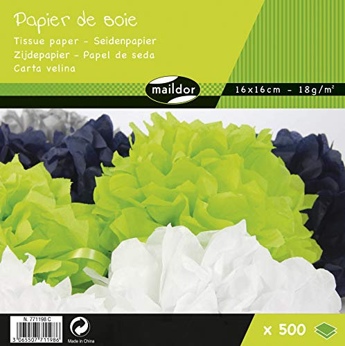 Clairefontaine Maildor 771198C Seidenpapier (Pack mit 500 Bögen, säurefrei, 16 x 16cm, 18g) 1 Pack, farbig sortiert