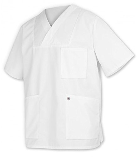 BP 1653-400-21-2XSn Unisex Überzieh-Kasack, 1/2 Hülse, V-Ausschnitt mit Überlappung und 1 Druckknopf, 215,00 g/m² Stoffmischung, weiß, 2XSn